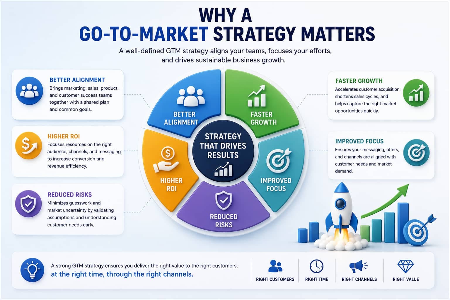 Why a go-to-market strategy matters with growth, alignment, ROI, and customer targeting.